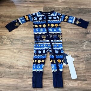 NWT Little Sleepies Hanukkah Fair Isle Zip Romper